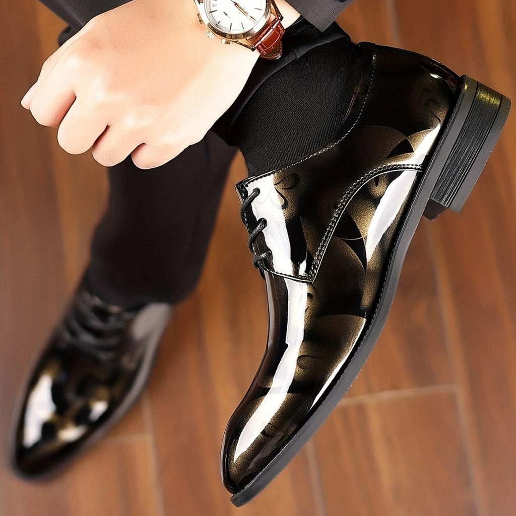 Business Men's Shoes British Style Fashion Leather Shoes New Trendy Casual Leather Shoes All-match Gright Gold Dress Leather Shoes