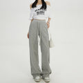 White Wide-Leg Pants for Women, 2025 Autumn and Winter New Style, Fleece-Lined, Thickened, Straight-Leg, Loose, High-Waisted, Slimming, Sporty Casual Pants