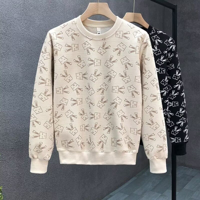 Printed Autum and Winter Sweatshirts for Spring and Autum, Korean Style New Round Neck Loose Tops, Hong Kong Style Trendyy New Styles for Men