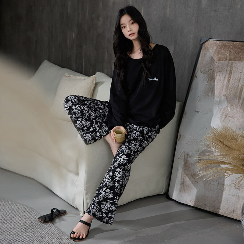 Deershi Pure Cotton Pajamas with Breast Pads for Women 2025 New Spring and Autum Long-Sleeved Loose High-End Home Clothes That Can Be Worn Outside