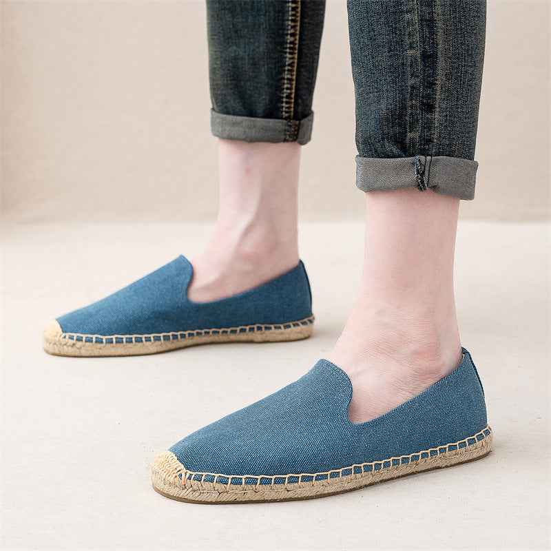 Fisherman Shoes Men's Spring and Summer New Linen Canvas Simple Casual Straw Soft Bottom Loafers Slip-on Loafers