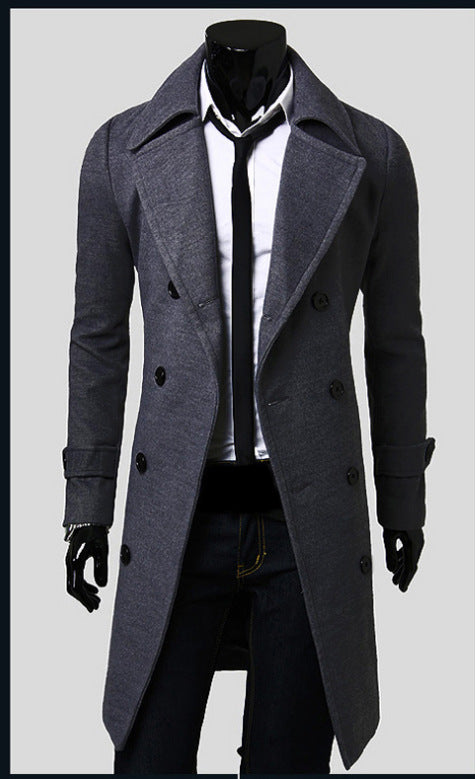 Foreign trade explosions double-breasted extended simple luxury men's woolen coat M-XXXL long-term supply