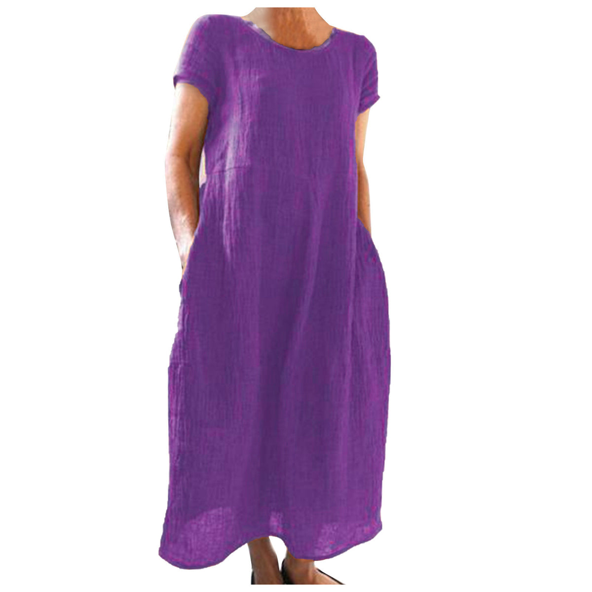 cross-border European and American dress new Chinese style loose solid color large size cotton and linen dress