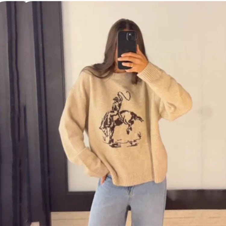 Amazon Europe and America New Sweater Women Wish Best Selling Round Neck Long Sleeve Loose Fashion Pullover Sweater Slimming Women