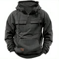 Cross-Border Men's Half-Zip Hooded Sweatshirt, Retro Workwear with Multiple Flap Pocket Pantss, Loose Casual Pullover Hoodie