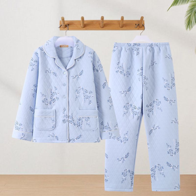 Winter Air cotton 100% cotton pajamas women's thick spring, autumn and winter home wear plus size outer wear interlayer