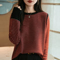 French-Style Color-Block Striped Fine-Knit Wool Sweater for Women, 2025 New Model, Loose Fit, Slimming, Long-Sleeve, Warm Base Layer Sweater