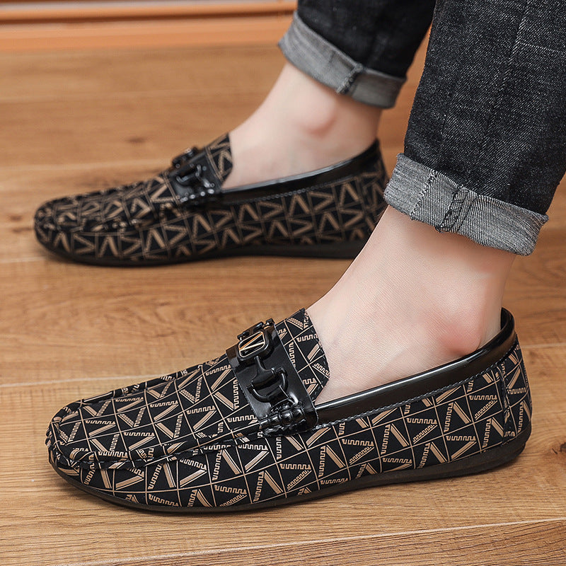 Summer Loafers for Men, Casual Trendy Soft Leather Soft-Soled Shoes, Fashionable Printed High-End Men's Loafers in Old Money Style