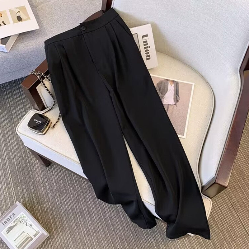 2024 Spring and Autumn New Straight Leg Wide Leg Pants Women's chubby girl Casual High Waist Pants Sag Casual Slimming Loose