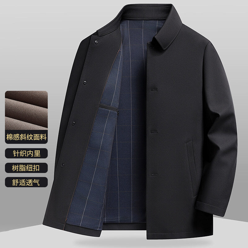 Men's Mid-length Coat Middle-aged Business Casual Lapel Solid Color Executive Jacket Coat Men's 2025 Spring New
