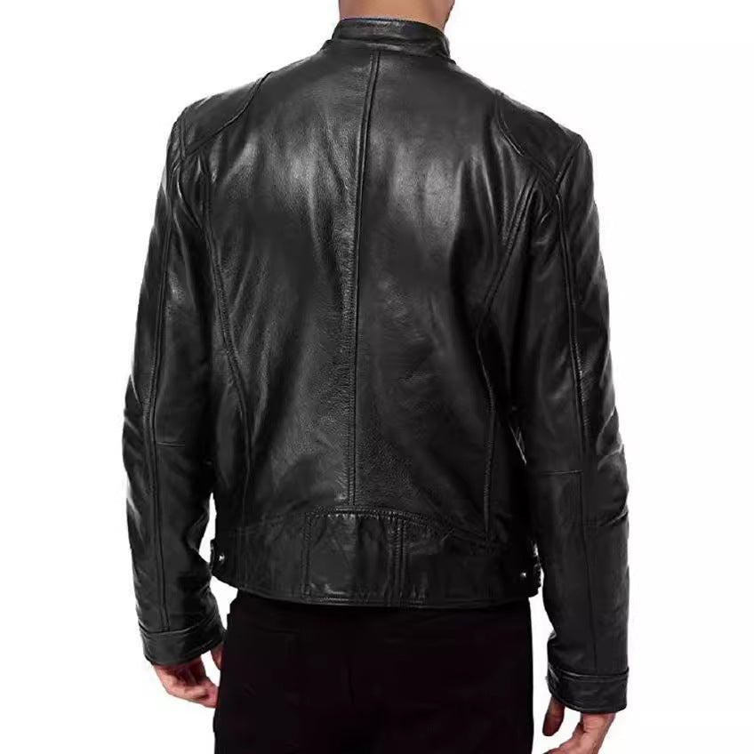 2024 Foreign Trade European and American Men's Clothing Men's Leather Jacket Male Teenager's Collar Punk Male Motorcycle Leather Jacket Batch