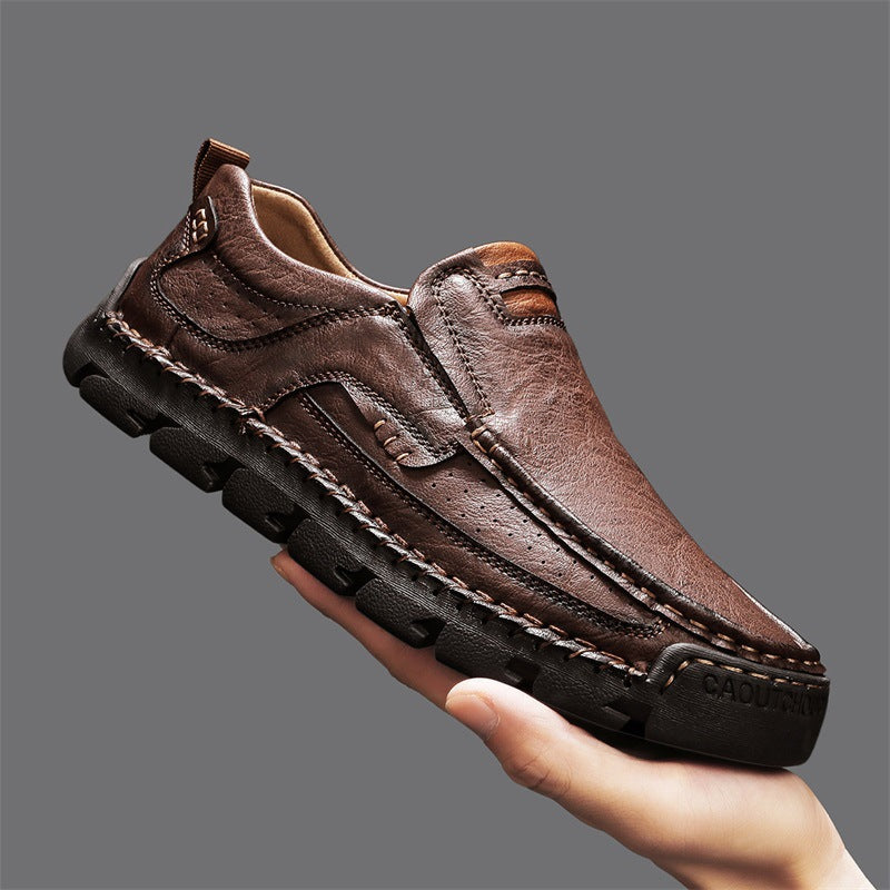 2025 Autumn New Model Hand-Stitched Men's Shoes, Large Size Export Casual Slip-On Men's Leather Shoes, Lazy Shoes