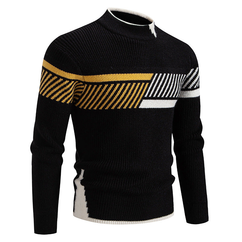 Lazy Style Sweater Men's Autumn and Winter 2024 New Half-turtleneck Knitted Sweater Men's Color-block Base Shirt Warm Sweater