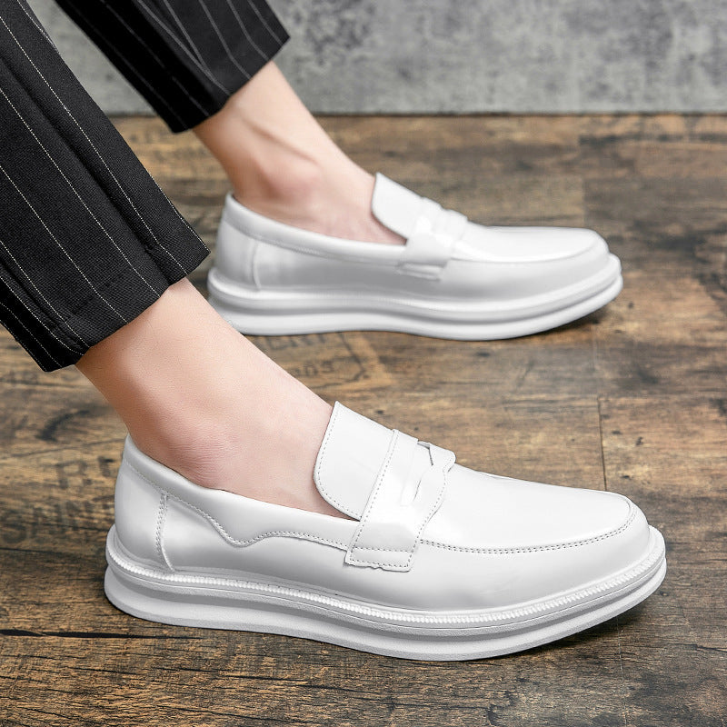 9502 White Men's Casual Men's Shoes, Slip-On Men's Shoes, Glossy Thick-Soled Loafers, Men's Studio Photography Small Leather Shoes