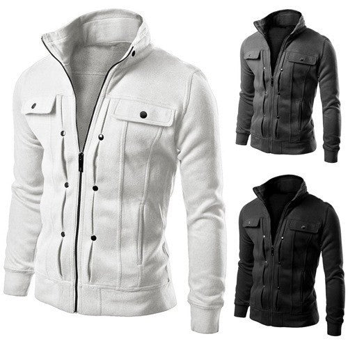 Cross-border in stock foreign trade new stand collar sweater zipper cardigan men's coat slim short brushed sweater jacket