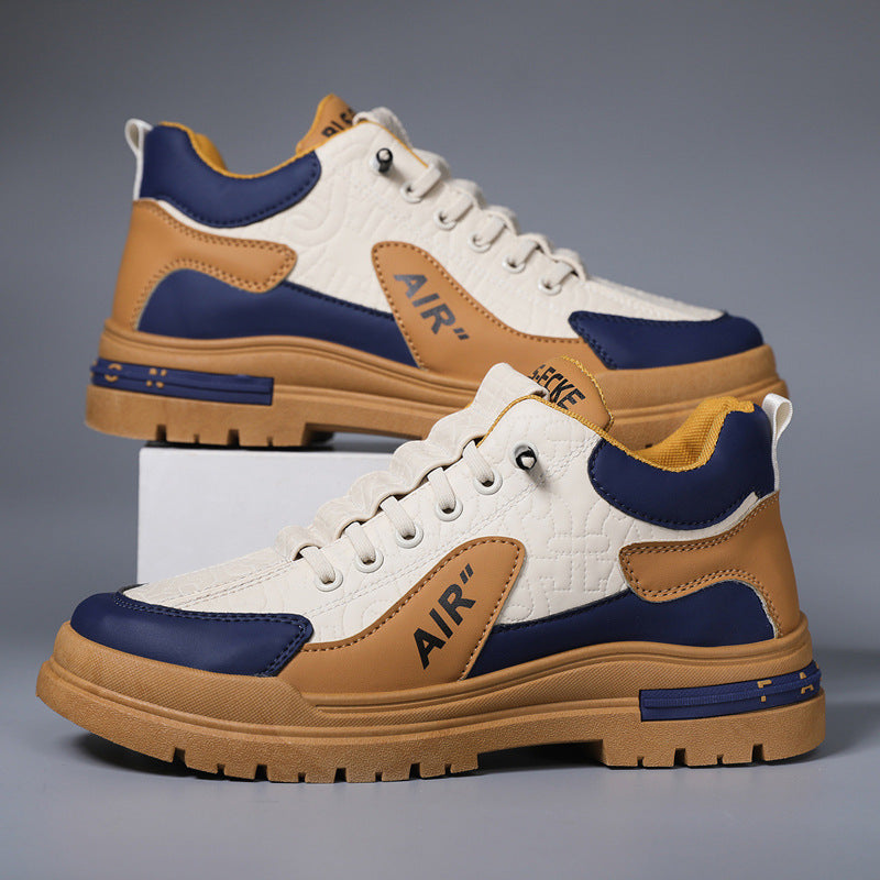 Men's Shoes with a High-End Feel, 2025 Autumn and Winter Men's High-Top Casual Shoes, Fleece-Lined Versatile Sneakers, Soft-Soled Student Shoes for Men