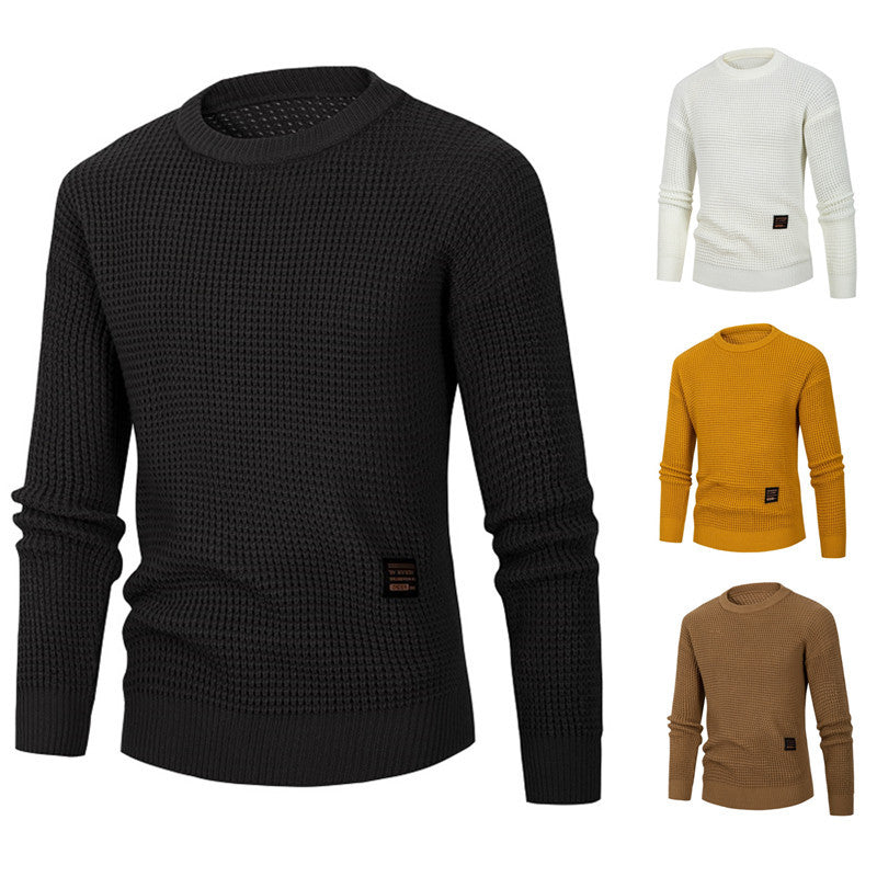Amazon 2024 New Autumn and Winter Men's Crewneck Sweater Men's European and American Solid Color Base Sweater Fashion Top