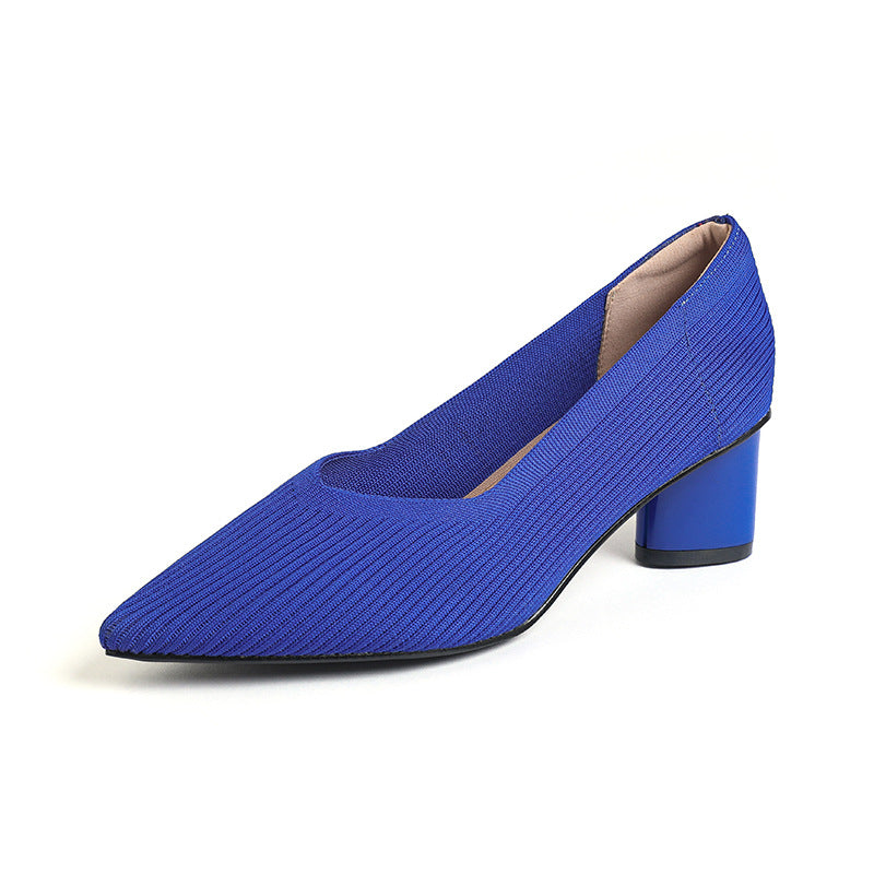 Princess High-Heeled girls Chunky Heel New Style Pointed Toe V-Cut Straight Pattern Solid Color Versatile French-Style Girl's Single Shoe Fashionable Women's Mid-Heel
