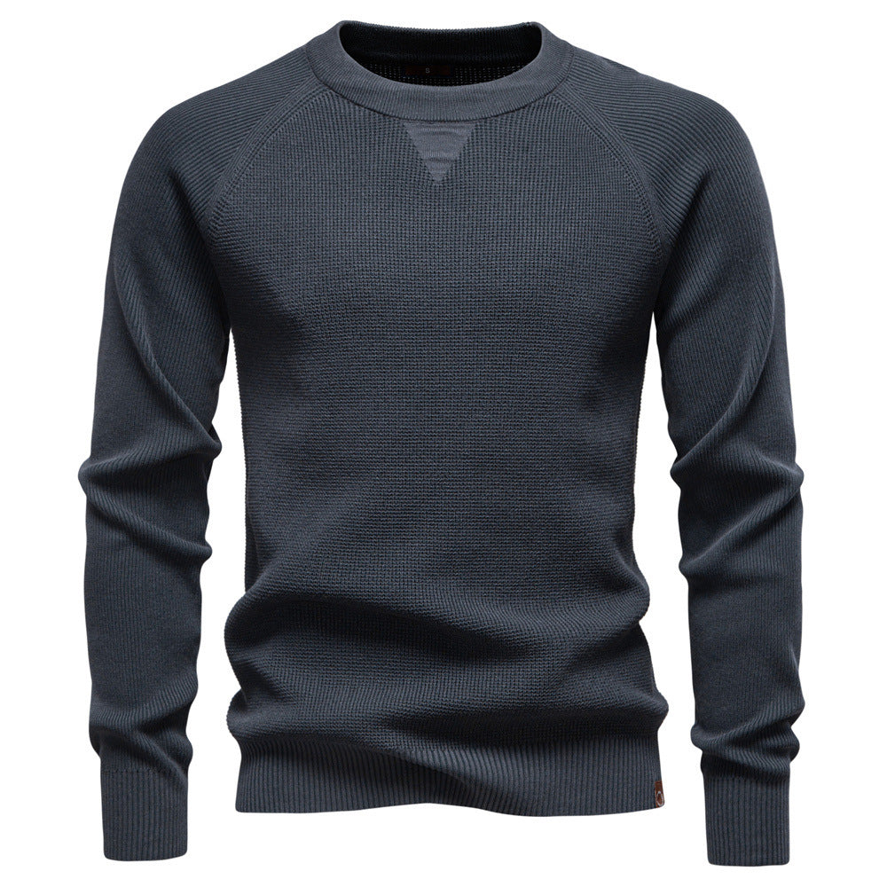 Men's Round Neck Fashionable High-Quality Knitted New 2025 Autumn and Winter Sweater Pure Color Sweater Business Casual Men's Style