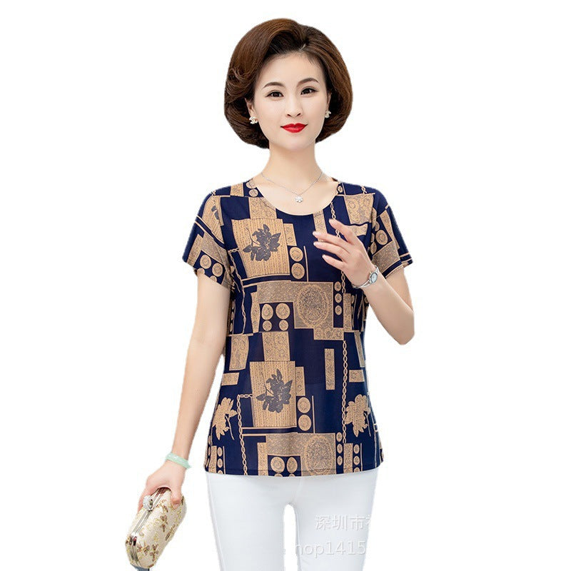 1688 Running River Lake Street Stalls 5 Yuan Loose Women's Clothing Middle-Aged and Elderly Short-Sleeved T-Shirts Mother's Clothing Wholesale Tops Bottoming Shirts