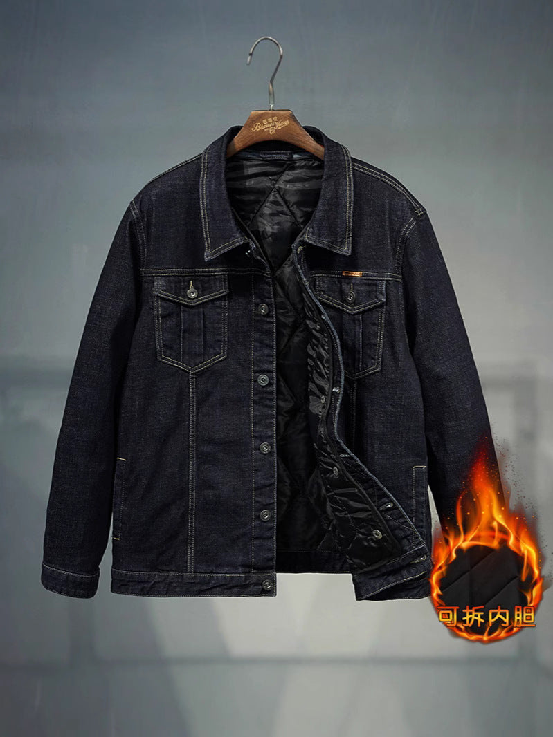 Fertilized Extra Large Elastic Loose Denim Coat fleece-lined Thickened plus size Men's Winter Jacket Warm Quilted Top