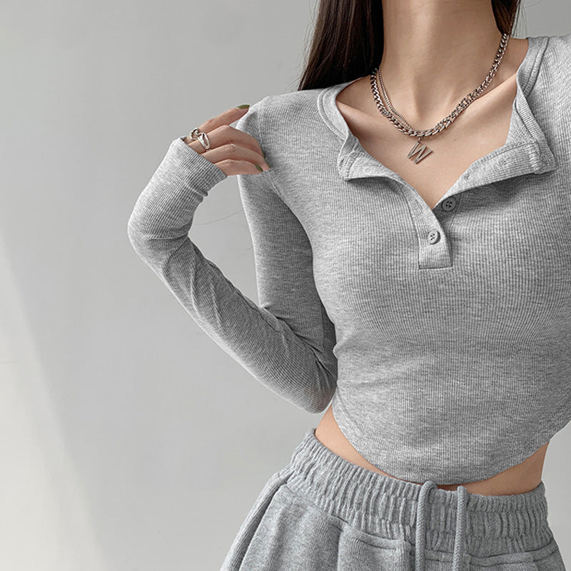 American-Style Spicy Girl Long-Sleeve Base Shirt for Women, 2026 Spring New V-Neck Slim-Fit Jazz Dance Short T-Shirt Top