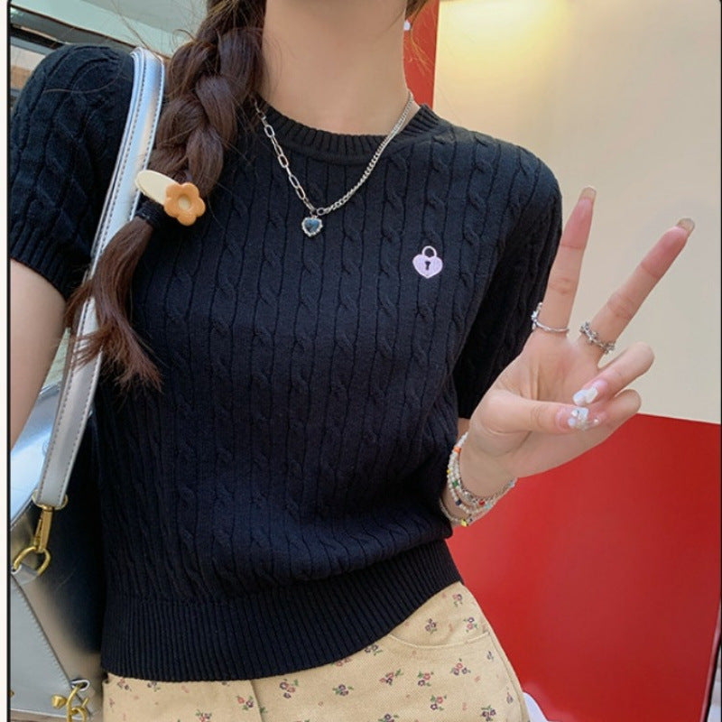Short-Sleeved T-Shirt for Women in Summer, New Slim Fit, Versatile Yellow Twist Retro Short Knitwear, Fashionable…