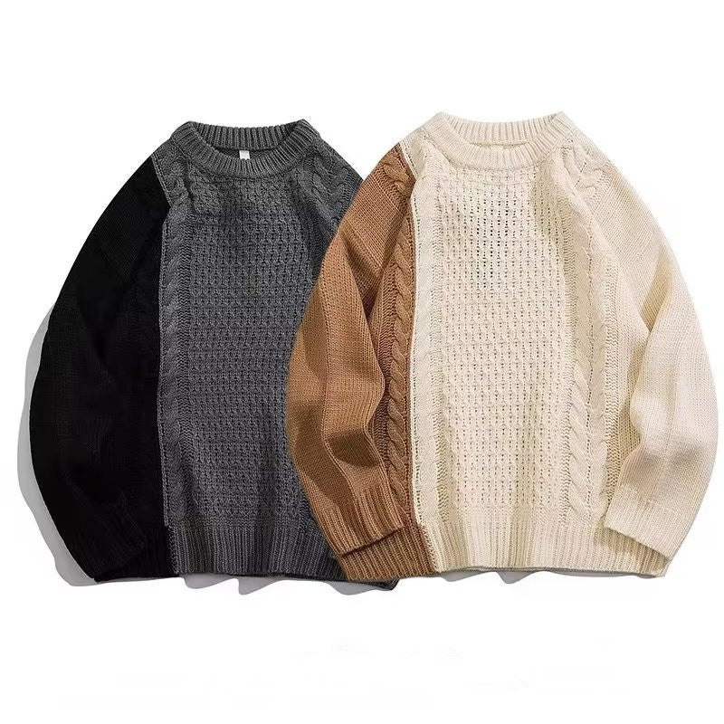 Autumn and Winter Stitching Contrast Sweater Men's Loose Ins Niche Design Sense Student Hip-Hop Knitted Sweater Coat Top