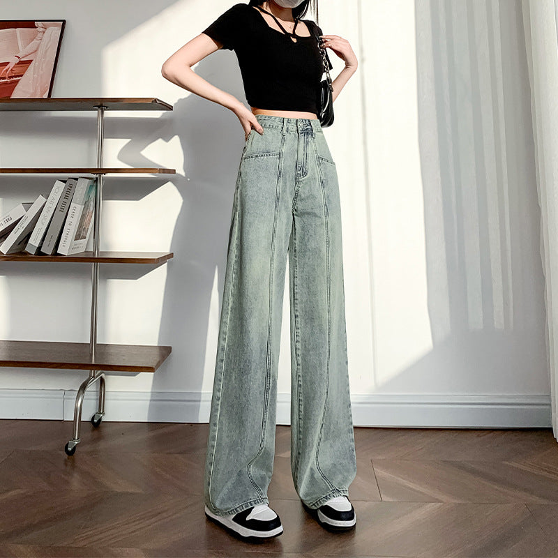 High-Waisted Wide-Leg Jeans for Women 2026, Slimming and Drapey, Loose American-Style Straight Pants, Suitable for Pear-Shaped Body Types