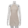 Sexy Hot Girl Women's Skirt Short Backless Cotton and Linen dress Neck Design Lace-up A- line Skirt