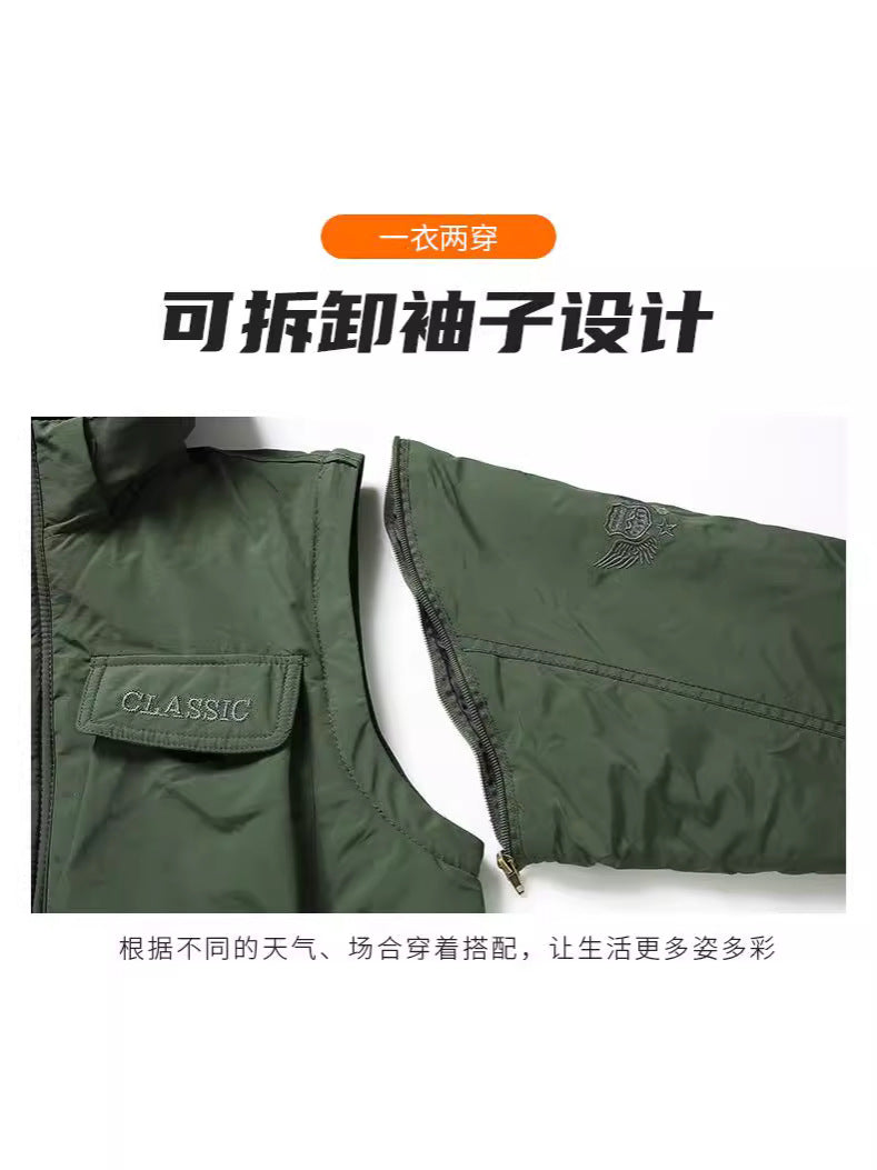 Removable Sleeve Cotton-padded Clothes Men's plus size Coat Men's Winter Warm Multi-pocket Work Coat Charge Cotton-padded Jacket Men's