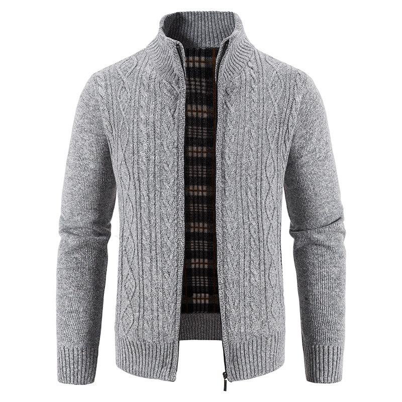 2024 new autumn and winter men's plus velvet sweater cardigan large size foreign trade stand collar fashion jacket coat men's sweater
