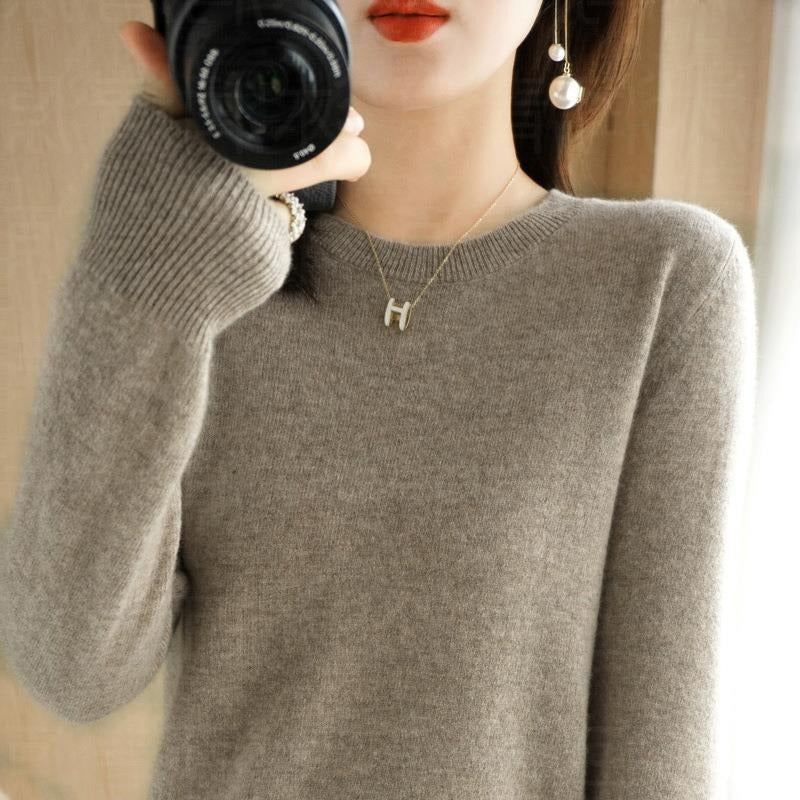 Autumn and Winter New Round Neck Sweater Women's Pullover Sweater Solid Color Long Sleeve Women's Thin Inner Short Base Shirt for Women