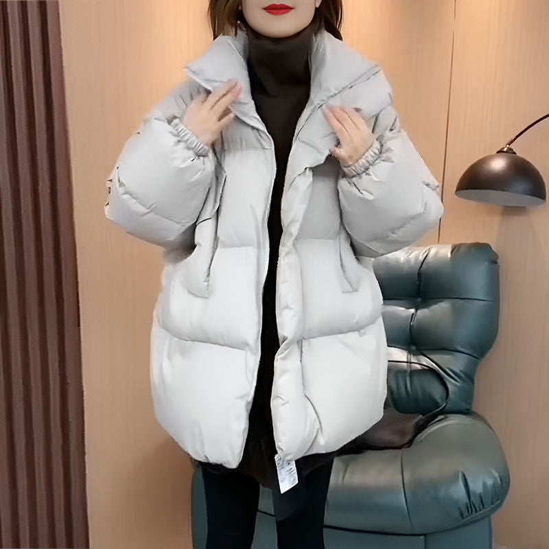 2024 Winter New Fashion Korean Style Mid-length Pocket Stitching Collar Retro Loose Cotton-padded Jacket Women's Coat