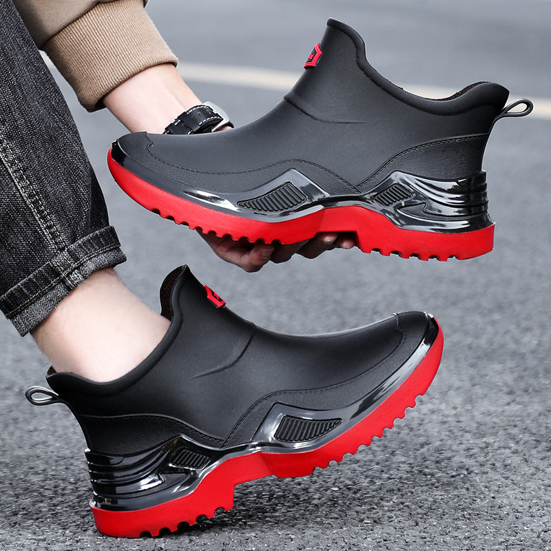 Spring and Autumn Fashion Men's Short Rain Boots, Sports Style Men's Waterproof Shoes, Rubber Shoes, Thickened and Widened Non-Slip Men's Foreign Trade Rain Boots