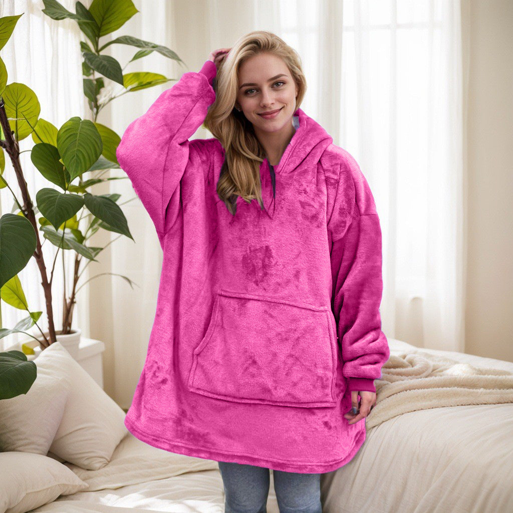 2021 Winter Fleece-Lined Thickened Navy Blue and Dark Gray Zip-Up Lazy Blanket Long-Sleeve Casual Flannel Hoodie