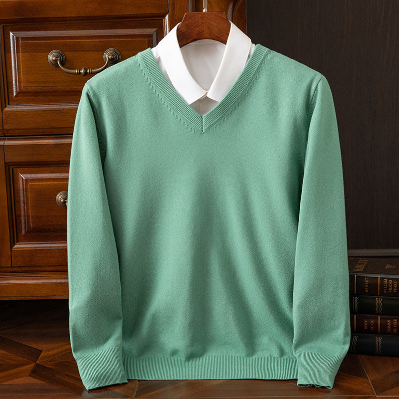 Men's Sweater Autumn/Winter V-Neck Knitted Loose Plus Size Cross-Border Sweater Men's Warm Knitted Base Layer