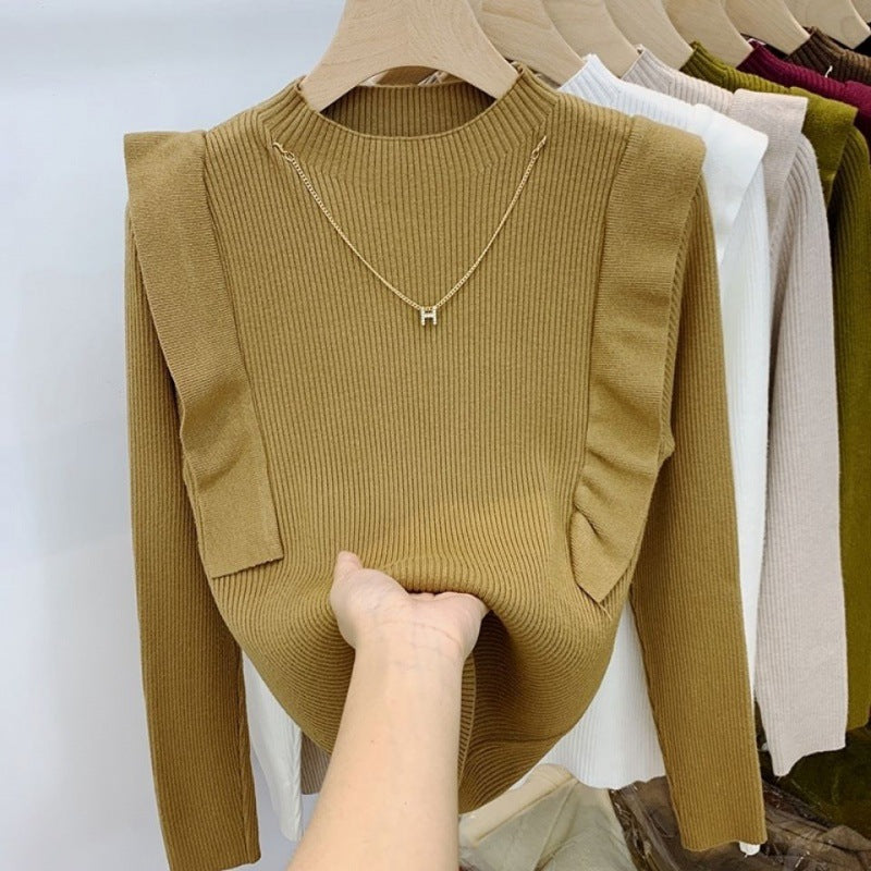 Knitted Sweater Women's Design Sense Slim Base Shirt Top 2022 New Fashion Western Style Autumn and Winter Inner Sweater