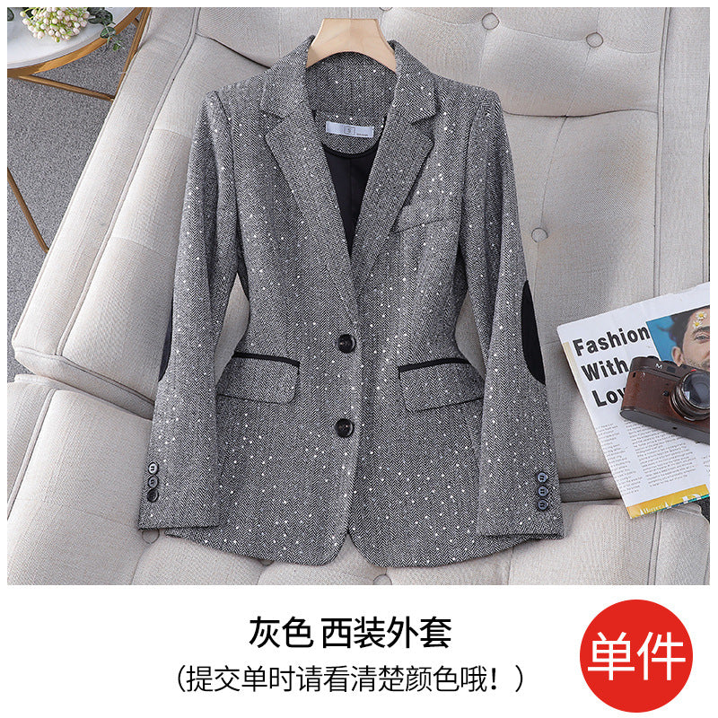 [Old Qian Feng] Women's Contrast Spring and Autumn Coat Sales Houndstooth Suit Women's Coat Women's Small Suit Jacket