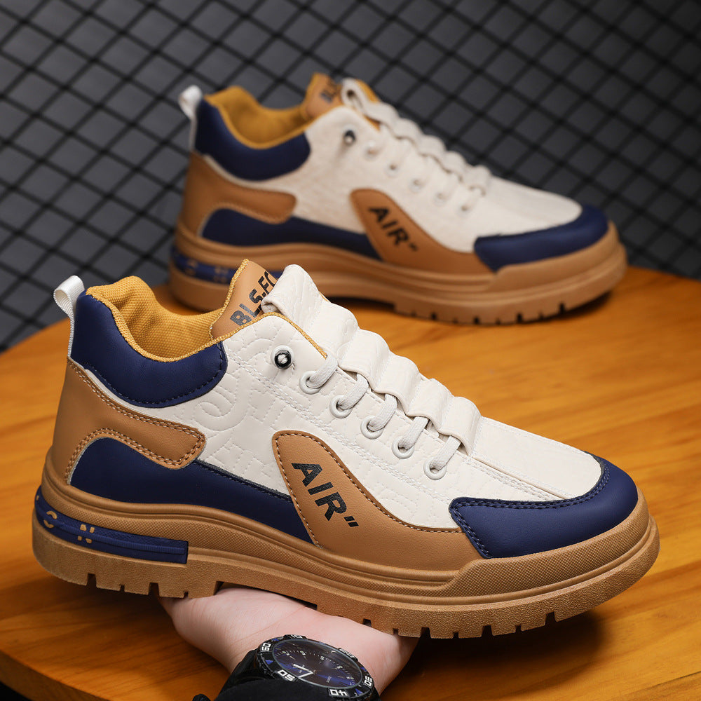 Labor Insurance Work Men's Shoes Autumn Leather Casual Sneakers Men's Winter Shoes Men's Thick Sole Heightened Forrest Gump Trendy Shoes