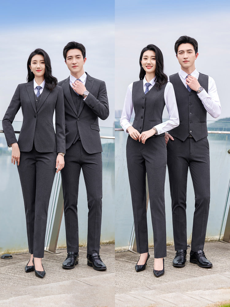 Black striped suit men's and women's high-end business wear formal wear Hotel management manager sales work clothes suit suit