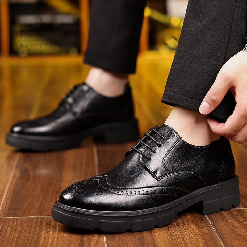 Height-Increasing Leather Shoes for Men, Business Formal Casual Brogue Height-Increasing Shoes for Men, 8cm Men's Wedding Groom Shoes