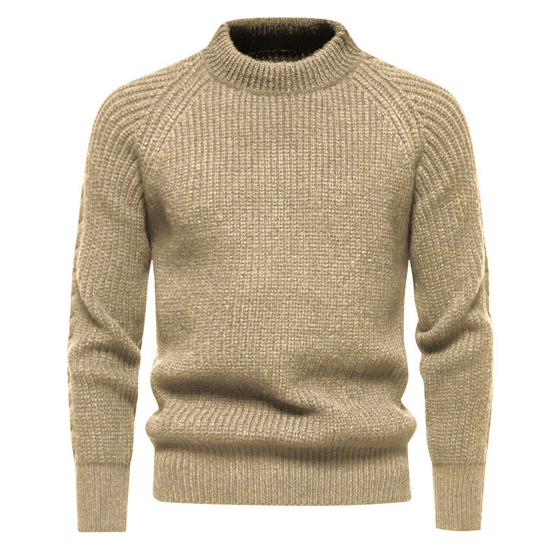 2026 New American Retro Sweater for Men, Autumn and Winter New Foreign Trade European Size Solid Color Round Neck Knit Sweater for Men
