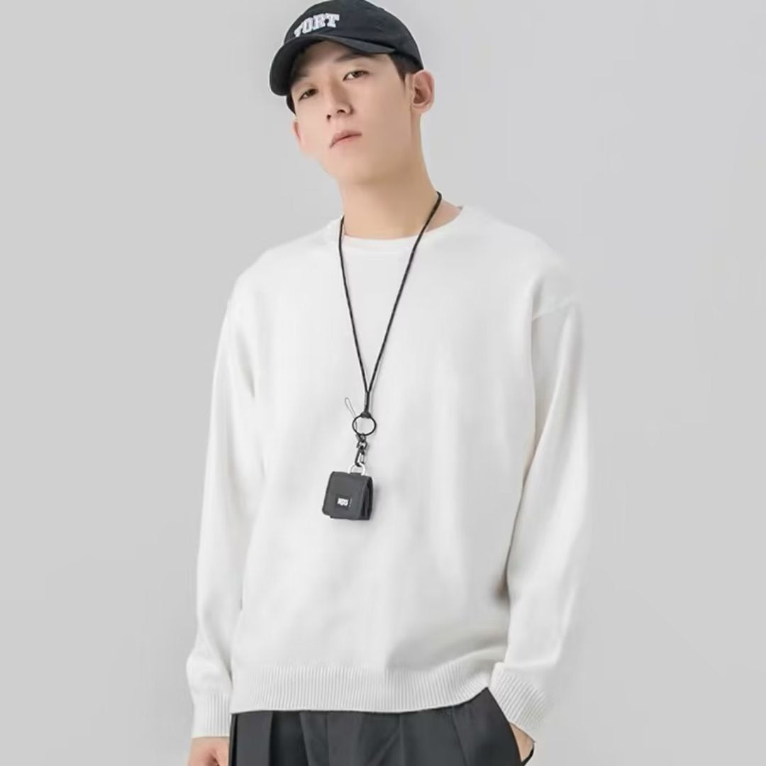 Autumn and Winter Crewneck Sweater Men's Inner Solid Color Base Shirt Loose plus size Warm Knitted Sweater Pullover Sweater