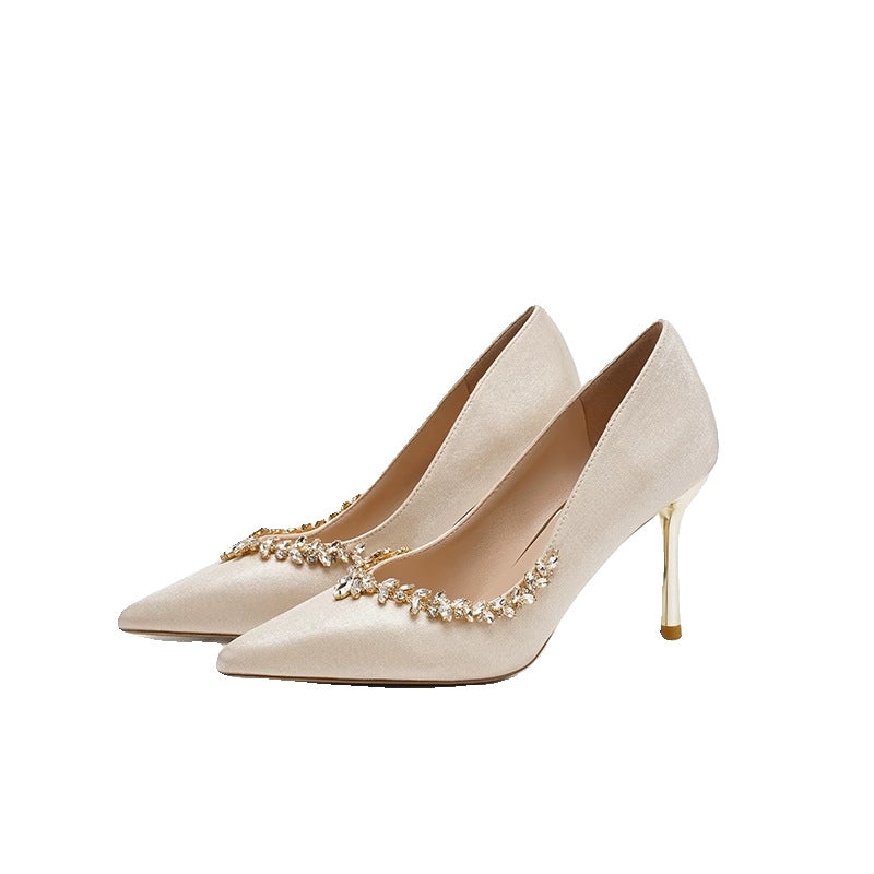 Beautiful Wedding Shoes for Women 2026 New Style Main Wedding Dress Xiuhe Dual-Wear Bridal Shoes French Style Stiletto Heel Rhinestone Pointed Toe High Heels