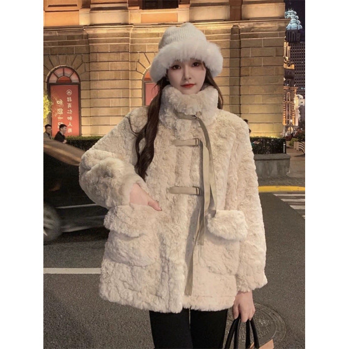 High-grade Wool Lamb Jacket Women's Winter 2024 New Fur Mid-length Quilted Thickened Cotton-padded Jacket