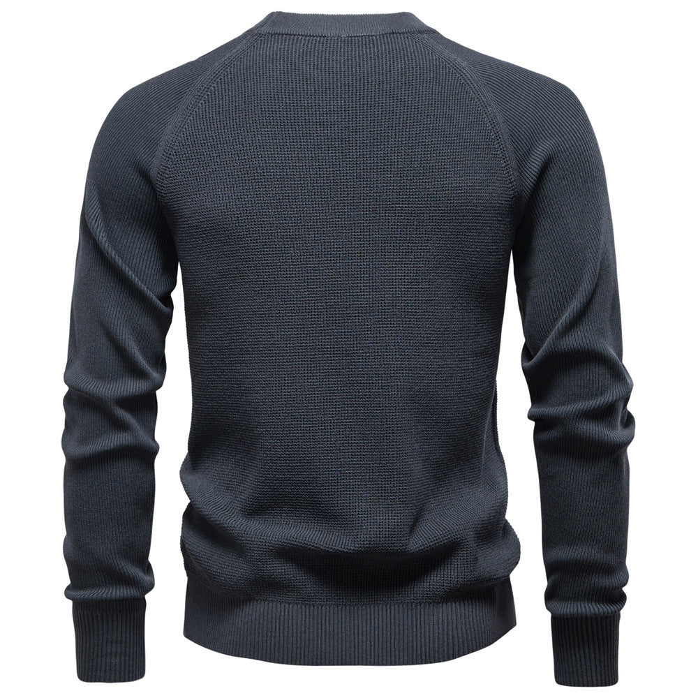 Men's Round Neck Fashionable High-Quality Knitted New 2025 Autumn and Winter Sweater Pure Color Sweater Business Casual Men's Style