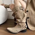 Over-The-Knee Boots for Women 2025 Autumn and Winter New Suede Pointed Toe Knight Boots Thick Heel Slimming Look Pleated Large Tube Boots