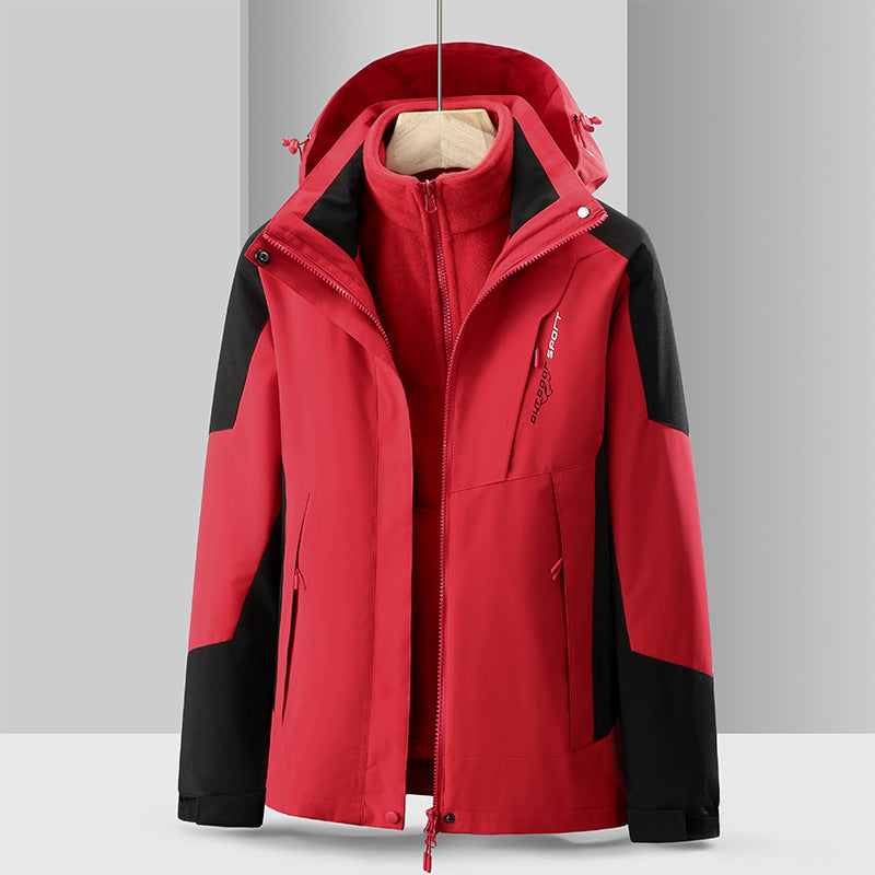 Cross-Border 2023 Outdoor Waterproof and Windproof Three-In-One Detachable Two-Piece Fleece Jacket for Men and Women, Mountaineering Clothing