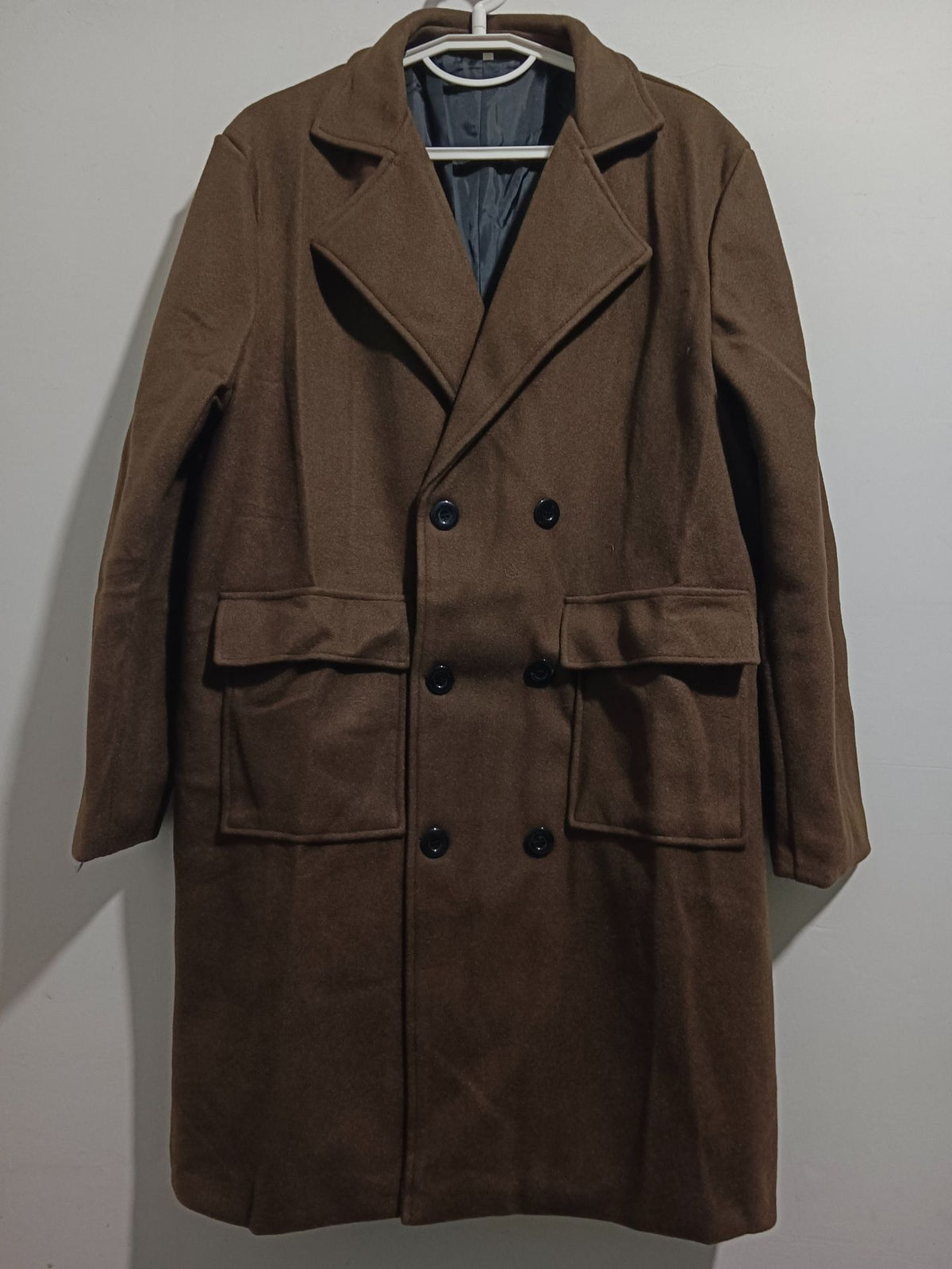 2024 autumn and winter new men's AliExpress double-breasted youth solid color leisure long foreign trade woolen coat men
